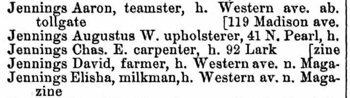 Aaron Jennings 1884 city directory listing