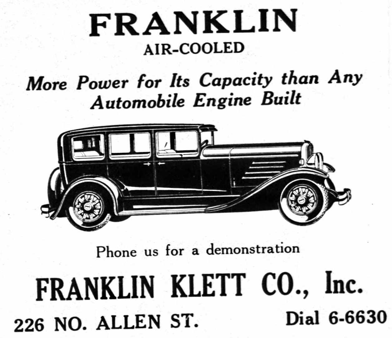 1930 Franklin Klett advert
