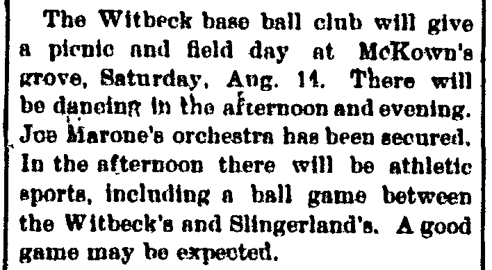 news clip August 1897 baseball at McKown Grove