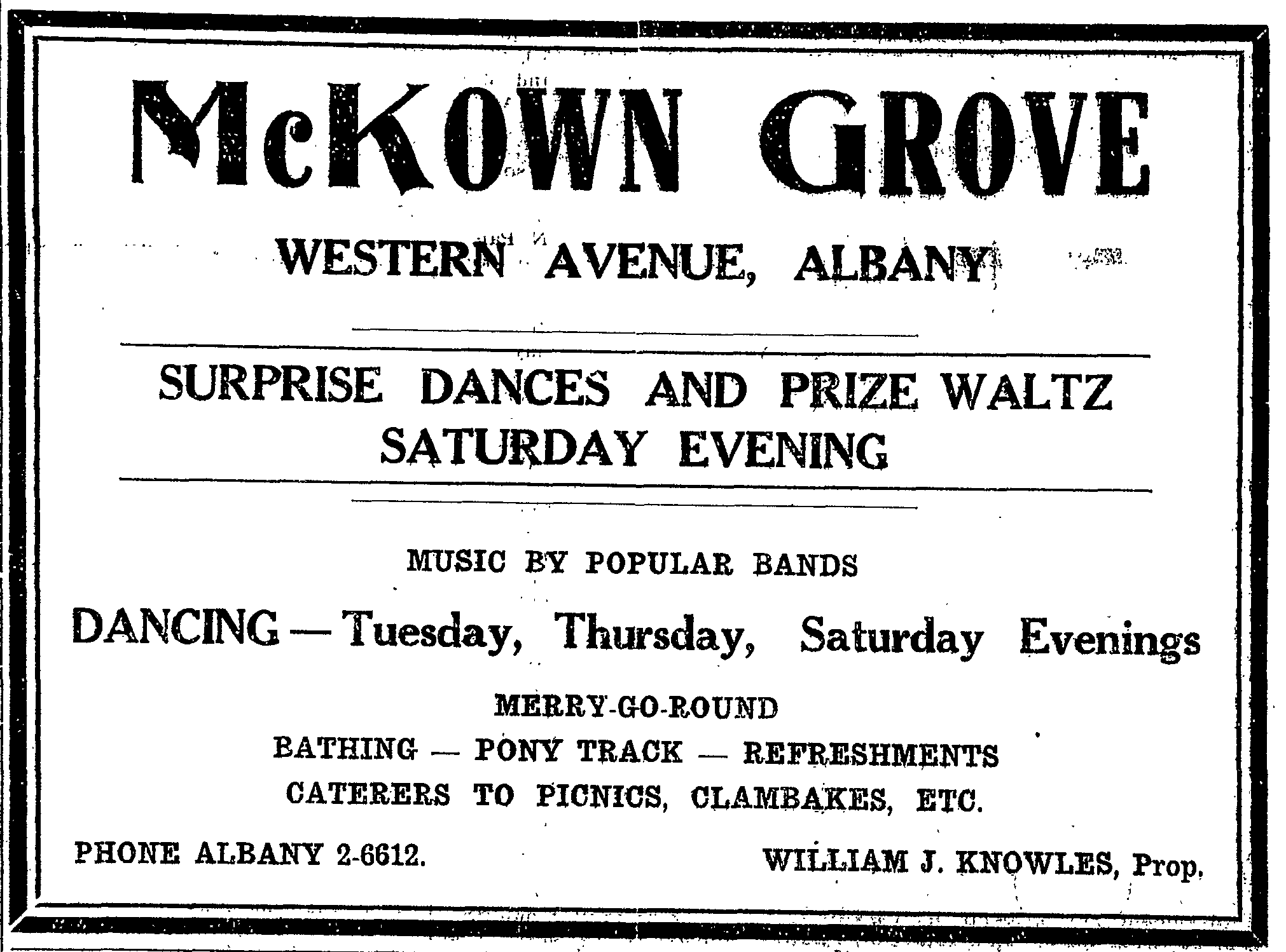 advert for
      McKown Grove dances Aug 1934