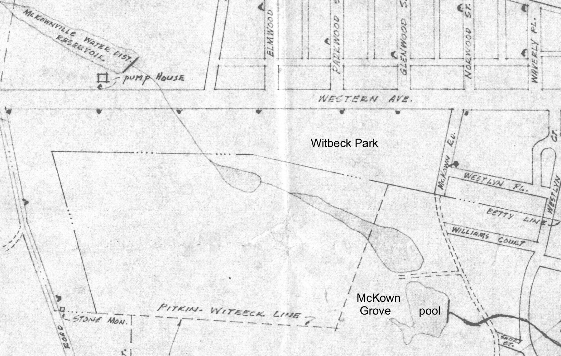 1950
          map showing ponds and McKown Grove