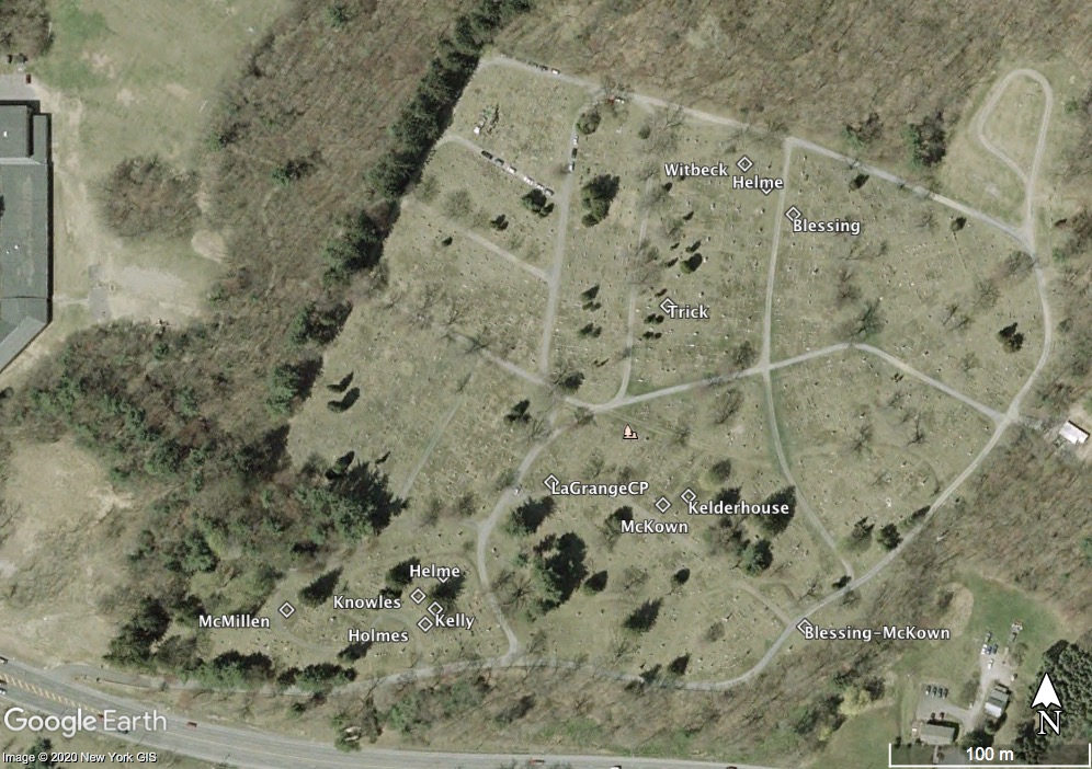 Grave site
locations of McKowns and some other McKownville families at
Prospect Hill Cemetery, Guilderland, NY