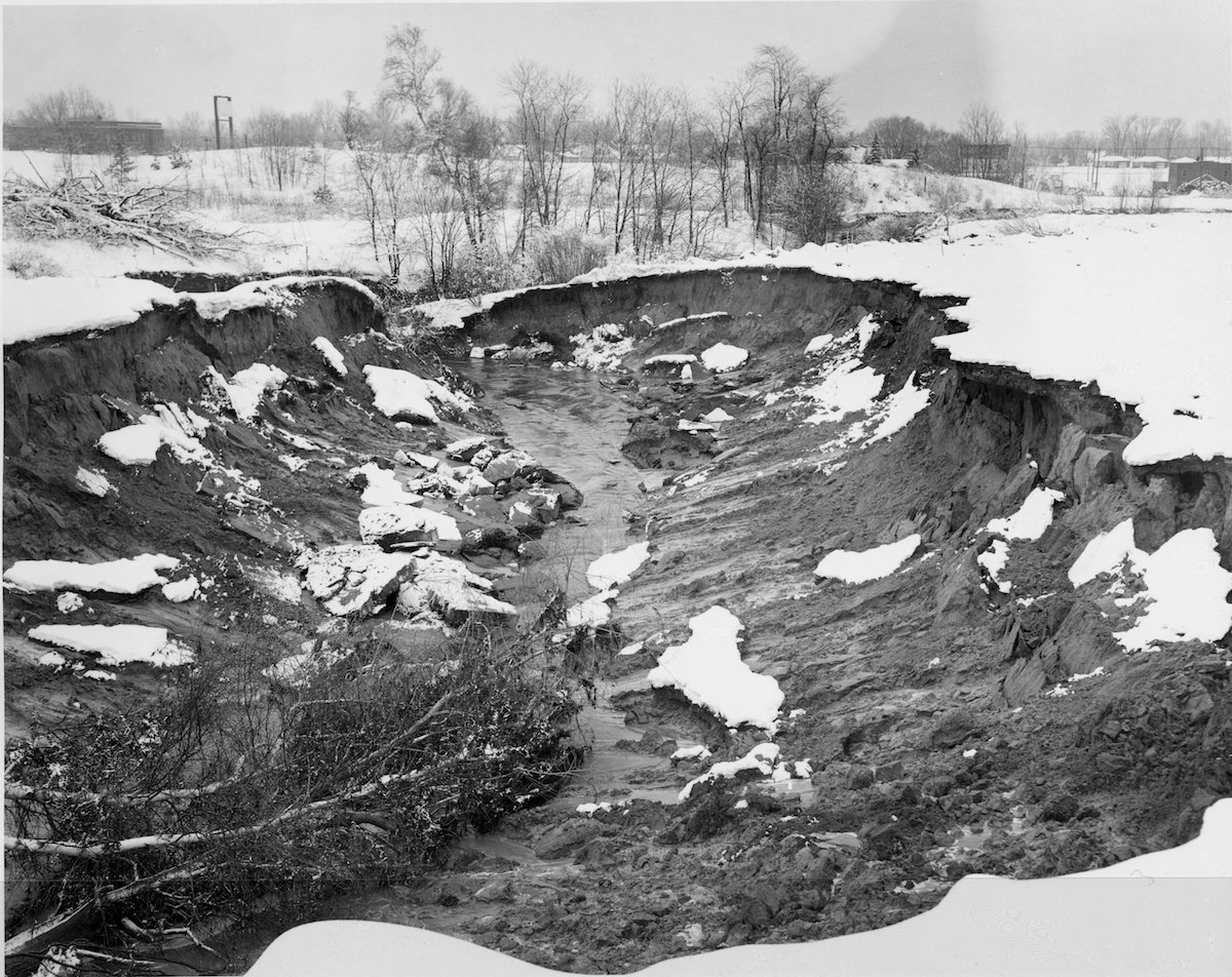 view S
down the channel eroded through the pond dam