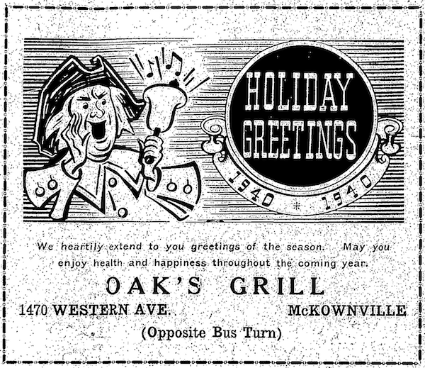 Oak's Grill
advert Dec 1939