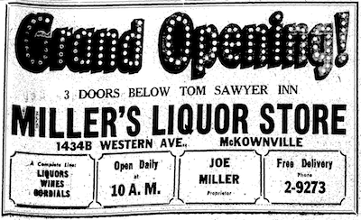 Miller
Liquor store opening Ad 1 October 1954