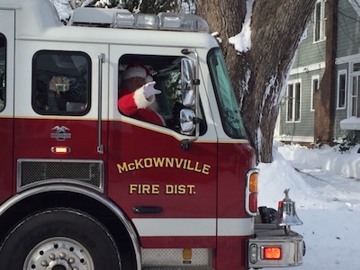 McKownville FD engine annual Santa street visit Dec 2020