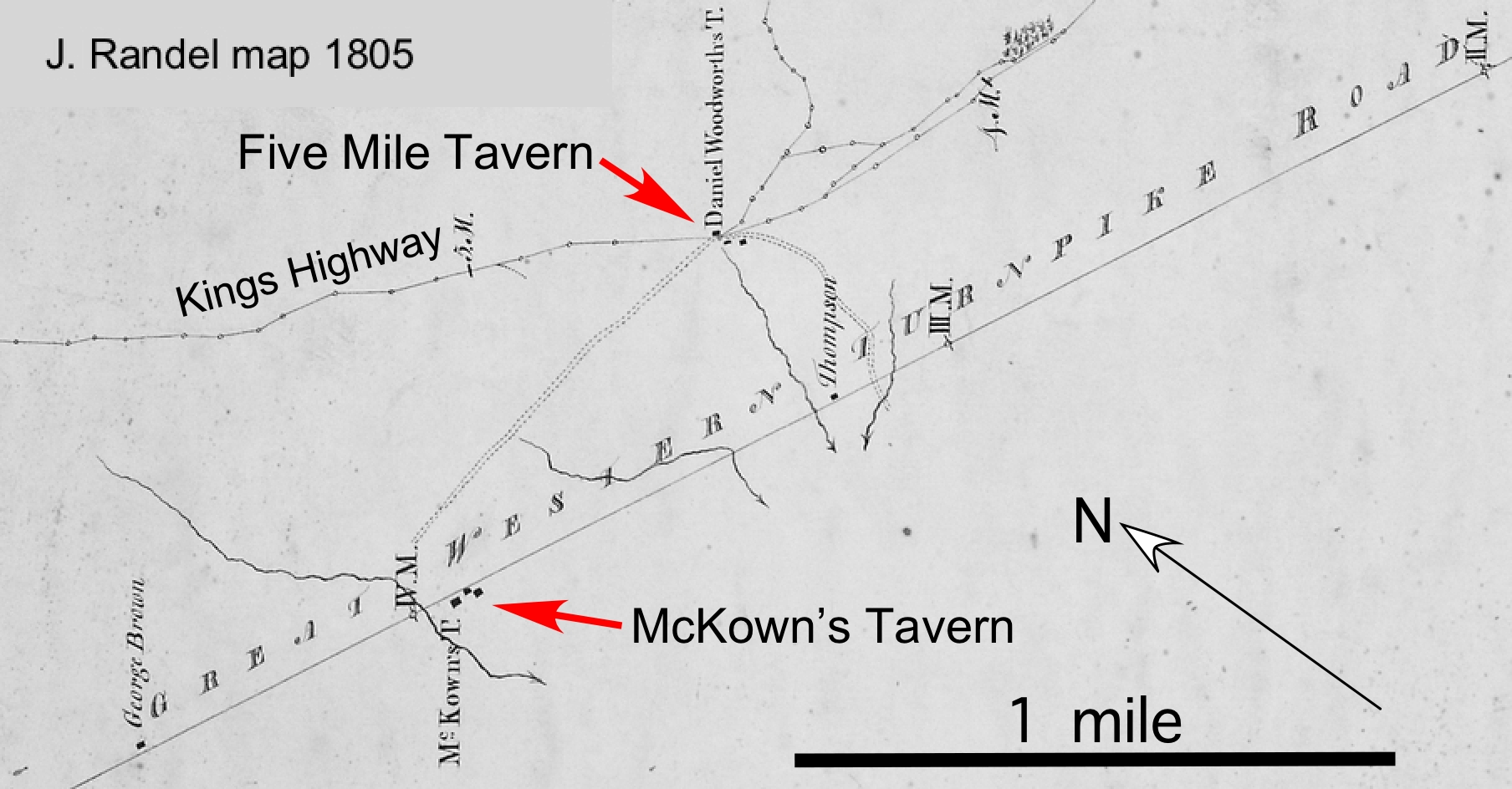 annotated excerpt from map of J Randel 1805