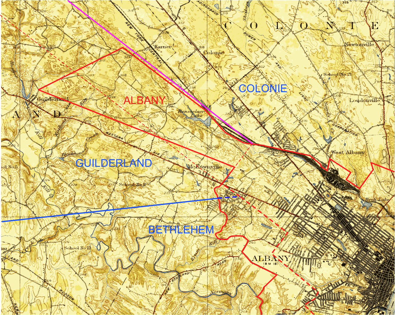 Guilderland-City of Albany boundaries 1916 annexations
